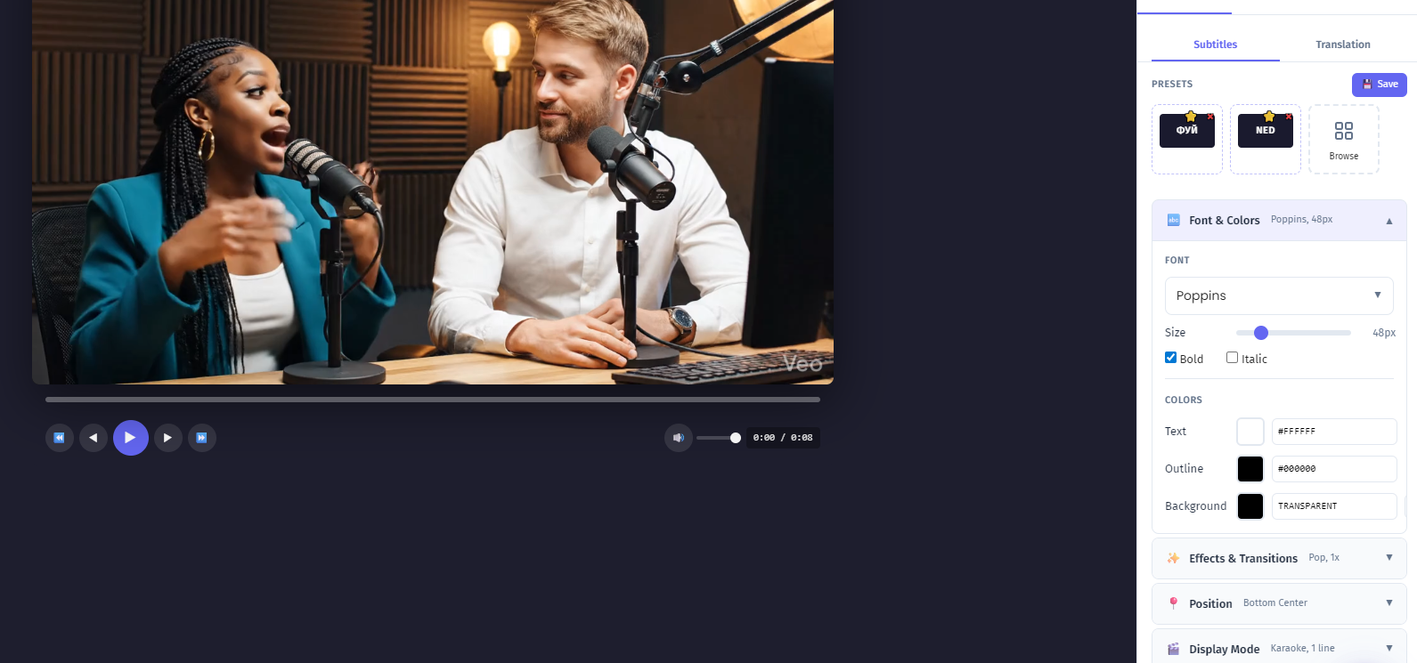 YEB Captions AI-undertextgränssnitt